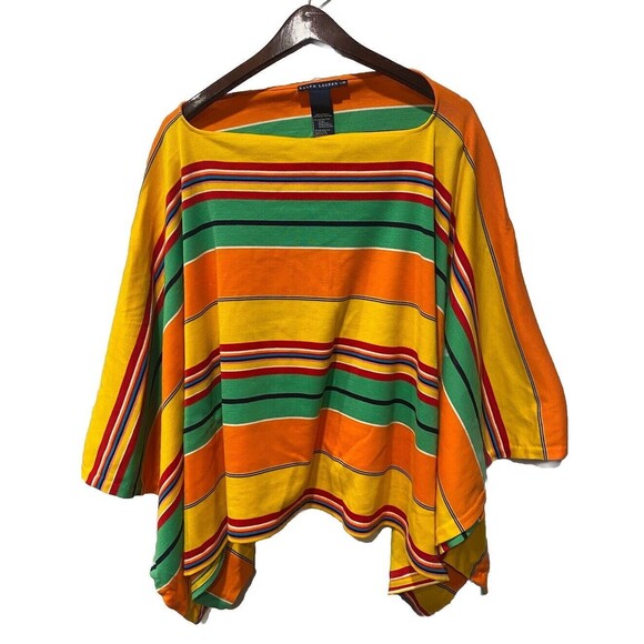 LAUREN RALPH LAUREN Rainbow color 100% cotton oversized Striped Poncho size S-M - Picture 1 of 6